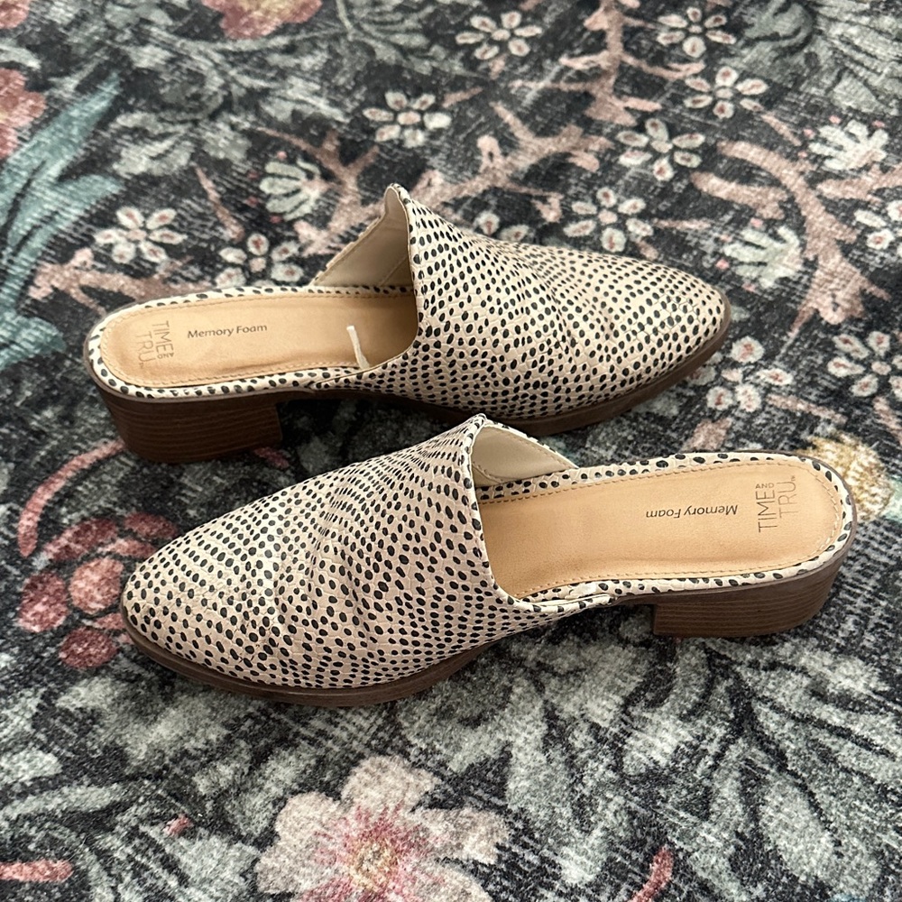 Black and Cream Polka Dot Women's Shoes - Time and Tru Mules